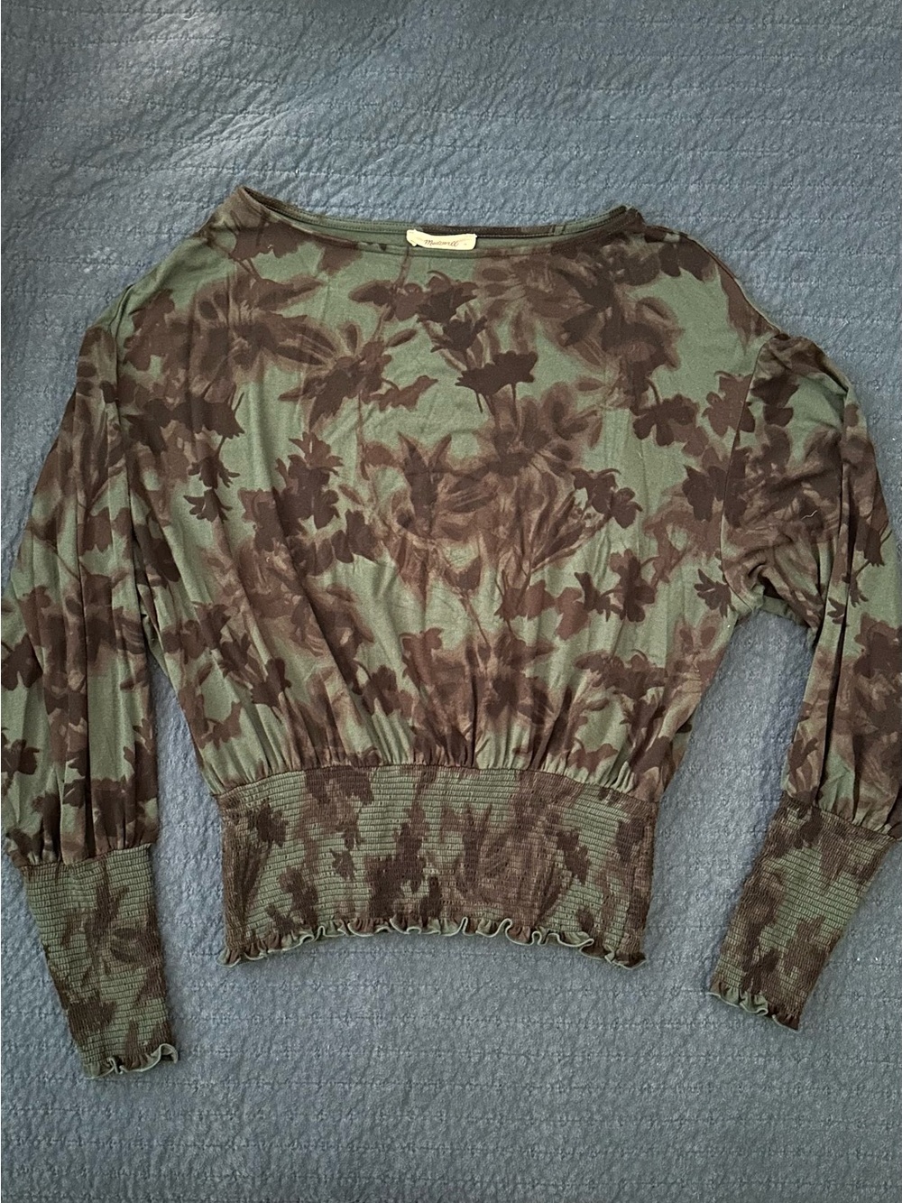 Womens Green Floral Long-Sleeve Top Madewell medium